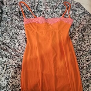 Elegant Orange and Pink Lace Slip Dress
